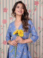 Thumbnail for Ode by House of Pataudi Floral Printed Angrakha Gotta Patti Pure Cotton Kurta Set - Distacart