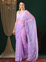 Thumbnail for NOZ2TOZ Women's Georgette Lavender Embroidered Designer Saree With Blouse Piece - Distacart