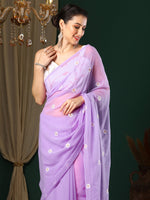 Thumbnail for NOZ2TOZ Women's Georgette Lavender Embroidered Designer Saree With Blouse Piece - Distacart