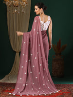 Thumbnail for NOZ2TOZ Women's Georgette Rose Gold Embroidered Designer Saree With Blouse Piece - Distacart