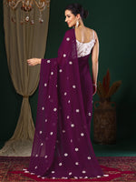 Thumbnail for NOZ2TOZ Women's Georgette Purple Embroidered Designer Saree With Blouse Piece - Distacart