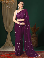 Thumbnail for NOZ2TOZ Women's Georgette Purple Embroidered Designer Saree With Blouse Piece - Distacart