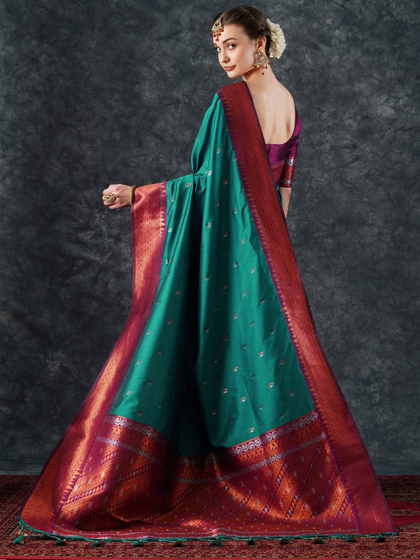 NOZ2TOZ Women's Silk Blend Teal blue Woven Design Designer Saree With Blouse Piece - Distacart