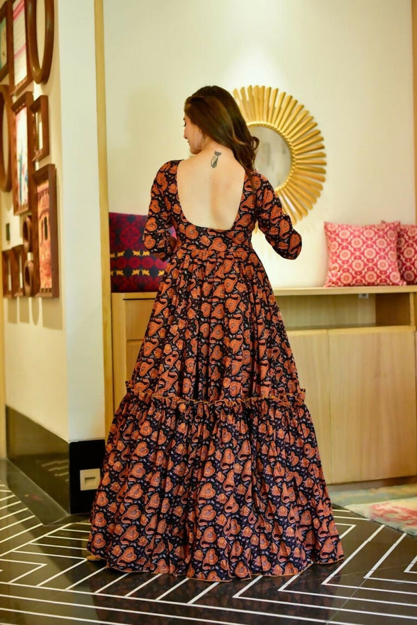 Jyoti Fashion Women's Brown Heavy Digital Printed Cotton Silk Anarkali Dress - Distacart