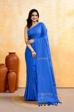 Thumbnail for Piyari Fashion Women's Sky Blue Embellished Cotton Blend Zari Check Handloom Saree - Distacart