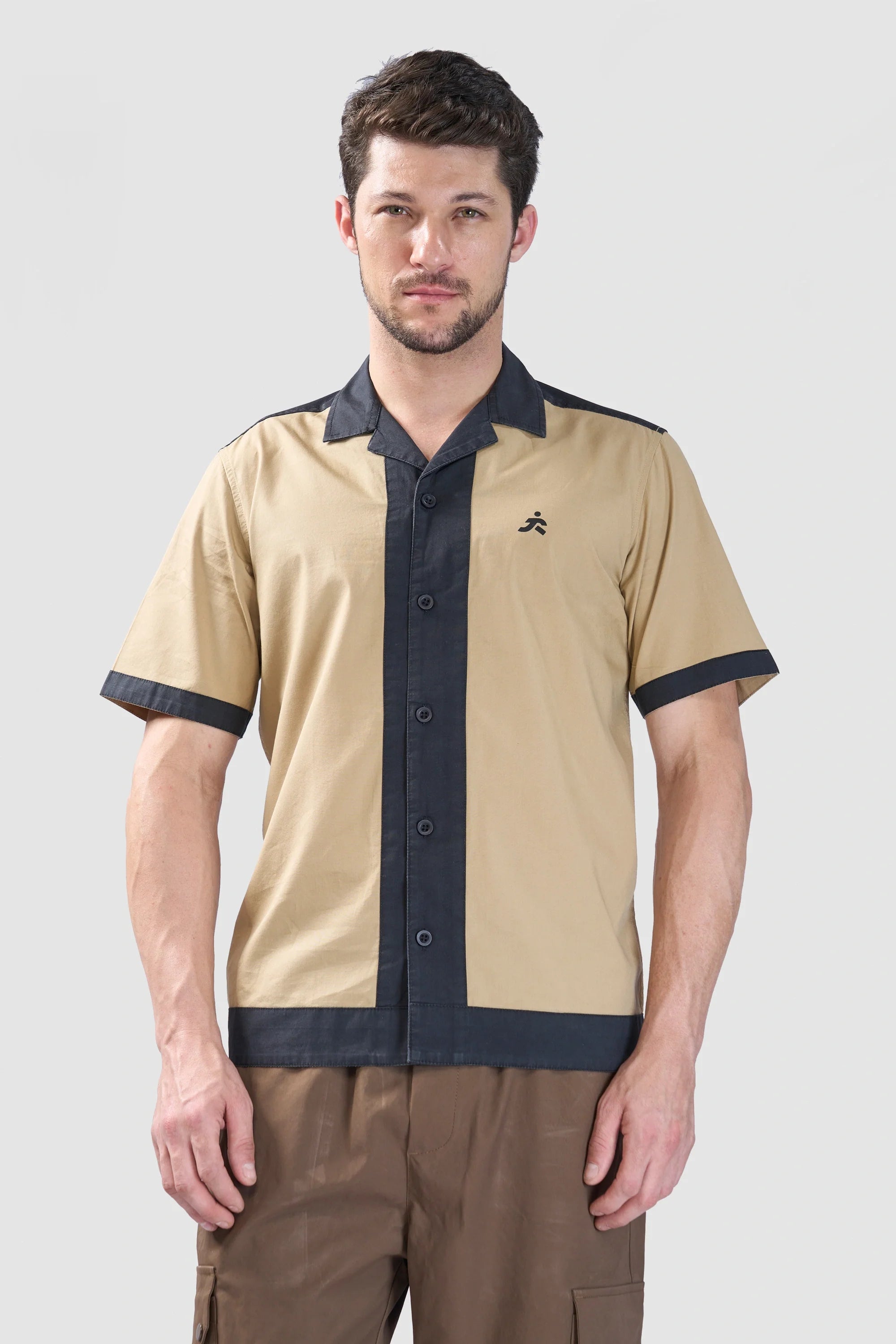 Xkind Beige & Black Backprinted Relaxed Fit Shirt