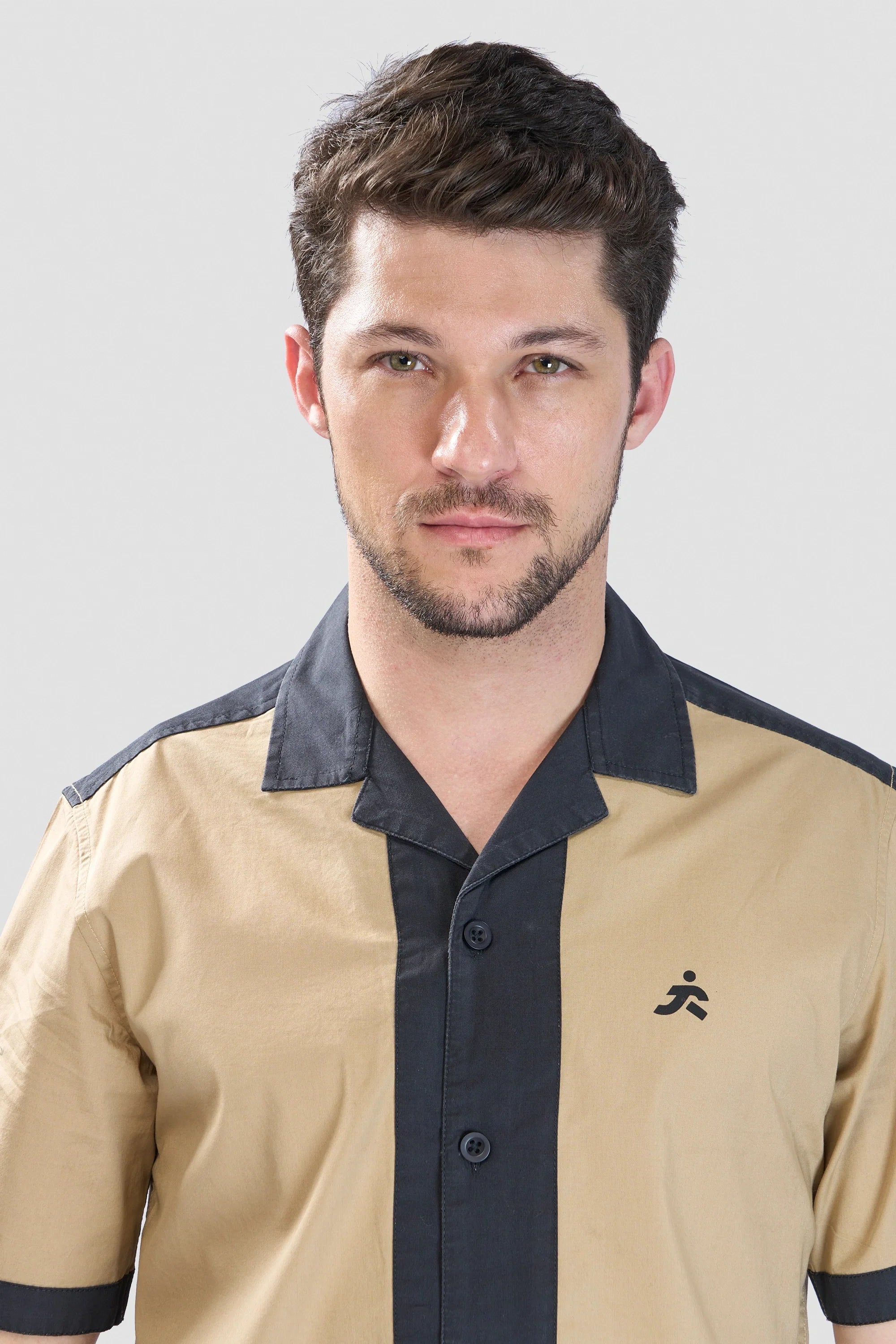 Xkind Beige & Black Backprinted Relaxed Fit Shirt