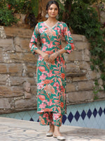 Thumbnail for Kalini Floral Printed V-Neck Straight Kurta With Palazzos - Distacart