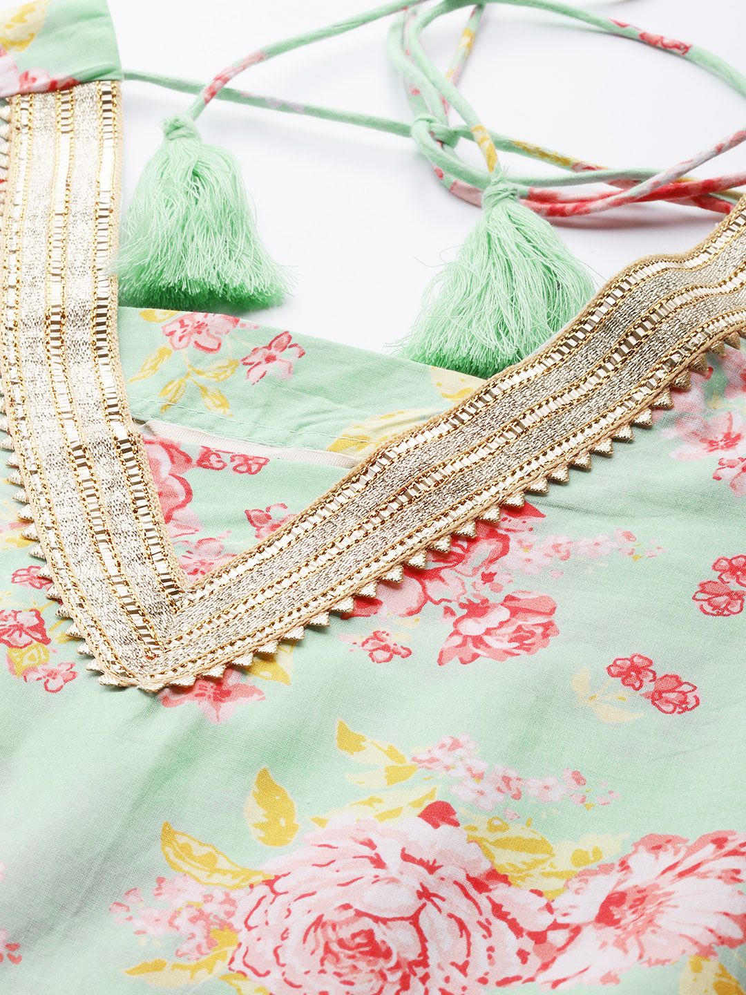 Sztori Plus Size Floral Printed Gotta Patti Pure Cotton Kurta with Sharara - Distacart