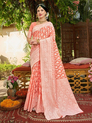 Anouk Orange & Silver-Toned Woven Design Zari Art Silk Kanjeevaram Saree - Distacart