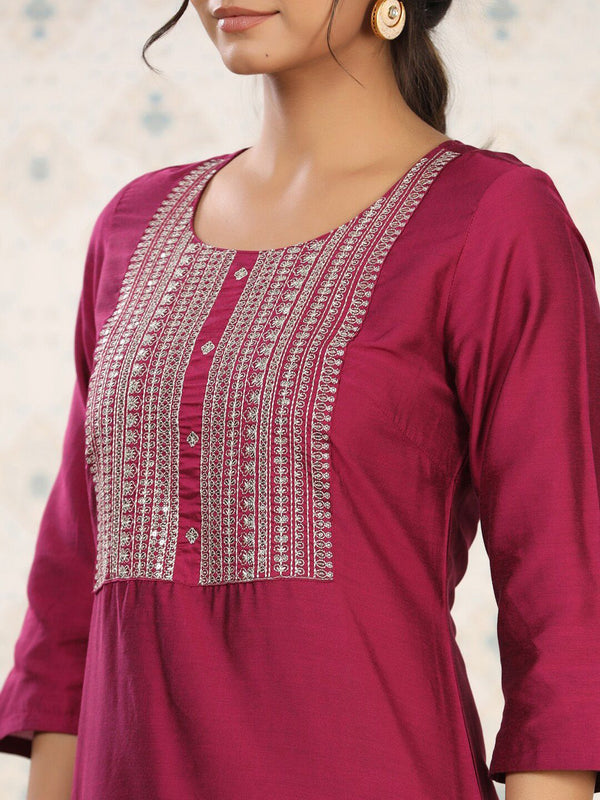 Ode by House of Pataudi Yoke Design Embroidered Kurta with Trousers - Distacart
