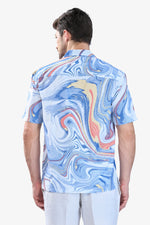 Thumbnail for Xkind Blue Fine Cord Drop Shoulder Printed Relaxed Fit Shirt