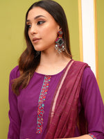 Thumbnail for Vishudh Magenta Embroidered Kurta & Palazzos With Dupatta
