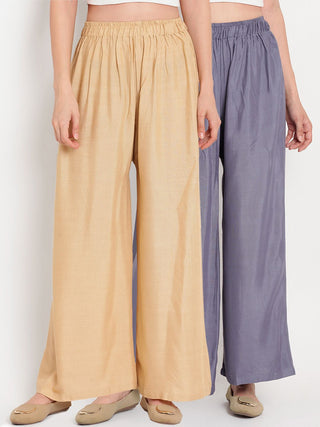 TAG 7 Women Pack of 2 Solid Flared Palazzos - Distacart