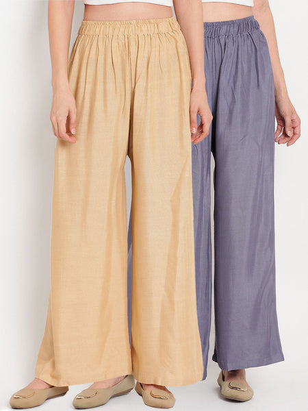 TAG 7 Women Pack of 2 Solid Flared Palazzos
