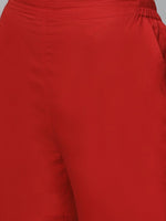 Thumbnail for ADA Women Red & Beige Paisley Chikankari Embroidered Sustainable Handloom Kurta with Trousers - Distacart