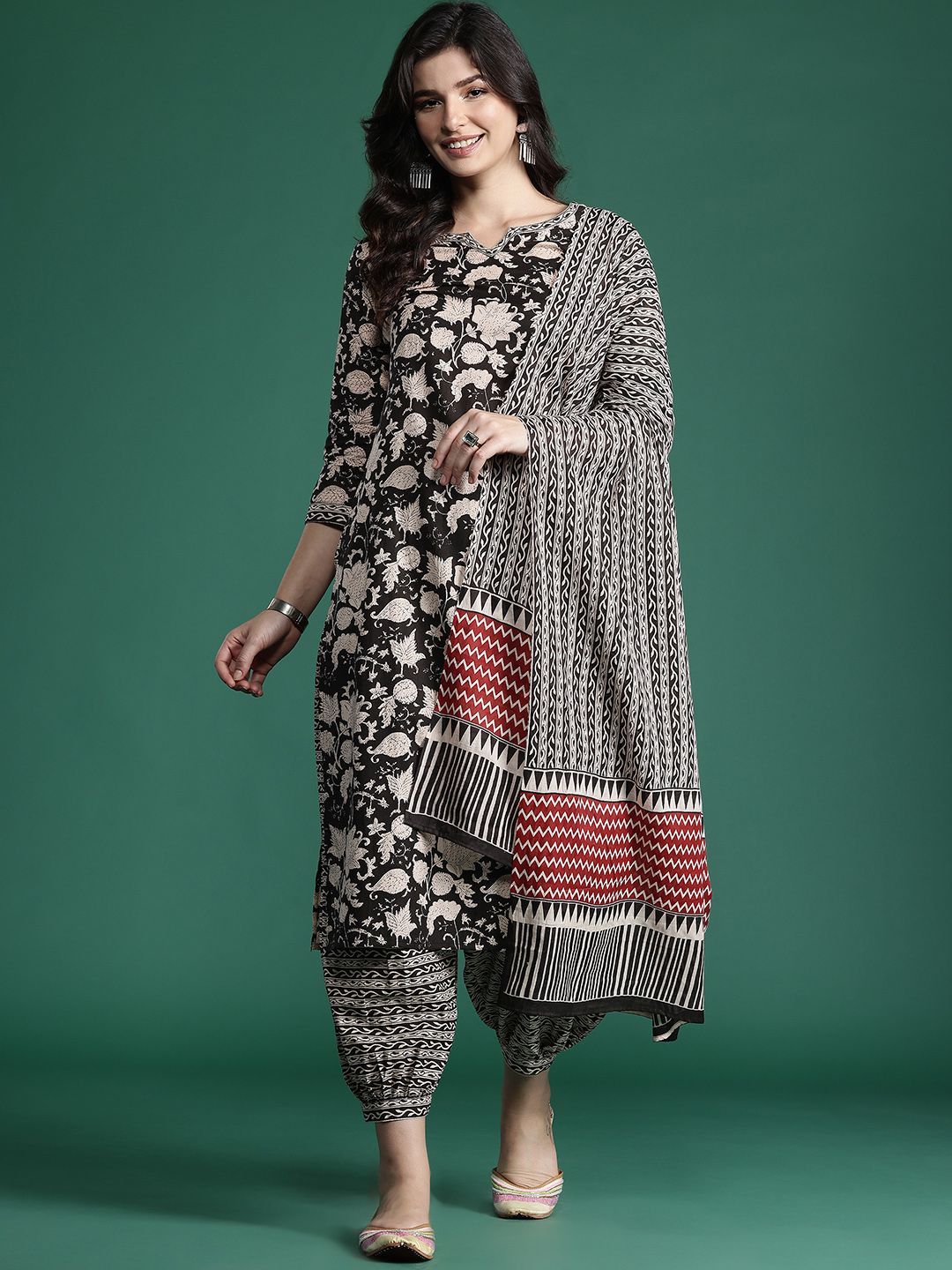 Indo Era Floral Printed Pure Cotton Kurta with Salwar & With Dupatta