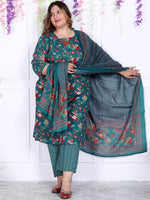 Thumbnail for Swasti Plus Size Floral Printed Regular Pure Cotton Kurta with Trousers & Dupatta