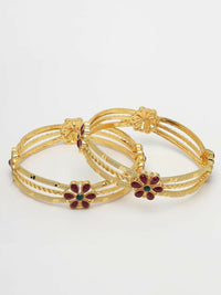 Thumbnail for NVR Women's Set of 2 Gold-Plated Artificial Stones Handcrafted Traditional Bangles - Distacart