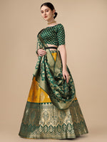 Thumbnail for Lorenvalley Fashion Yellow Brocade Fabric Lehenga & Unstitched Blouse With Dupatta - Distacart