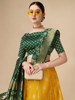 Thumbnail for Lorenvalley Fashion Yellow Brocade Fabric Lehenga & Unstitched Blouse With Dupatta - Distacart