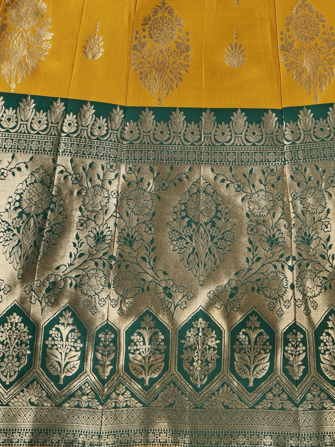 Lorenvalley Fashion Yellow Brocade Fabric Lehenga & Unstitched Blouse With Dupatta - Distacart
