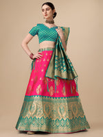 Thumbnail for Lorenvalley Fashion Pink Brocade Fabric Lehenga & Unstitched Blouse With Dupatta - Distacart