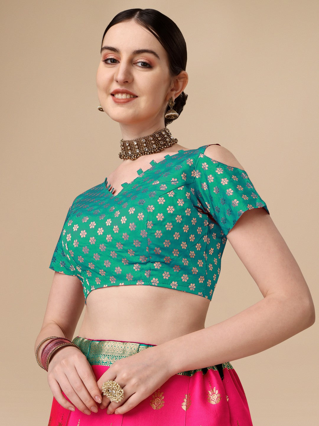 Lorenvalley Fashion Pink Brocade Fabric Lehenga & Unstitched Blouse With Dupatta - Distacart