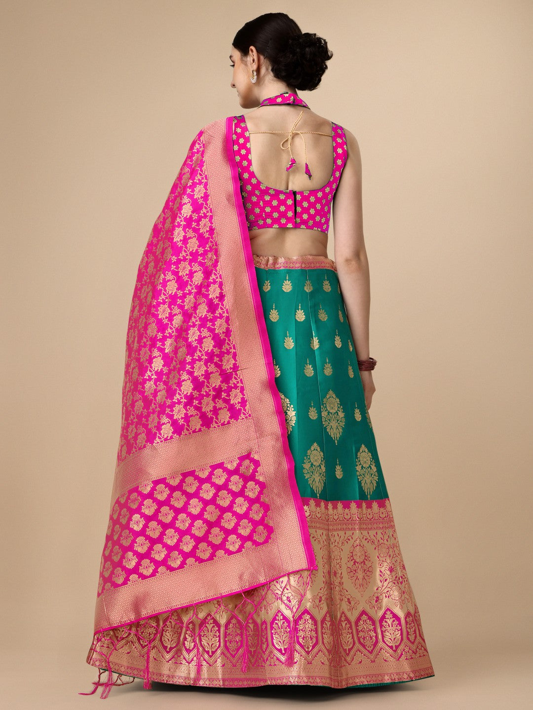 Lorenvalley Fashion Rama Brocade Fabric Lehenga & Unstitched Blouse With Dupatta - Distacart