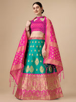 Thumbnail for Lorenvalley Fashion Rama Brocade Fabric Lehenga & Unstitched Blouse With Dupatta - Distacart