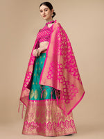 Thumbnail for Lorenvalley Fashion Rama Brocade Fabric Lehenga & Unstitched Blouse With Dupatta - Distacart