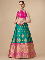 Thumbnail for Lorenvalley Fashion Rama Brocade Fabric Lehenga & Unstitched Blouse With Dupatta - Distacart