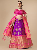 Thumbnail for Lorenvalley Fashion Purple Brocade Fabric Lehenga & Unstitched Blouse With Dupatta - Distacart