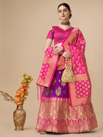 Thumbnail for Lorenvalley Fashion Purple Brocade Fabric Lehenga & Unstitched Blouse With Dupatta - Distacart