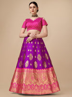 Thumbnail for Lorenvalley Fashion Purple Brocade Fabric Lehenga & Unstitched Blouse With Dupatta - Distacart