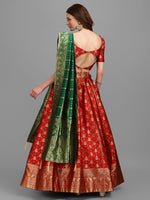 Thumbnail for Lorenvalley Fashion Red Brocade Fabric Lehenga & Unstitched Blouse With Dupatta - Distacart