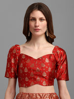 Thumbnail for Lorenvalley Fashion Red Brocade Fabric Lehenga & Unstitched Blouse With Dupatta - Distacart