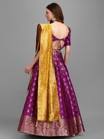Thumbnail for Lorenvalley Fashion Purple Brocade Fabric Lehenga & Unstitched Blouse With Dupatta - Distacart