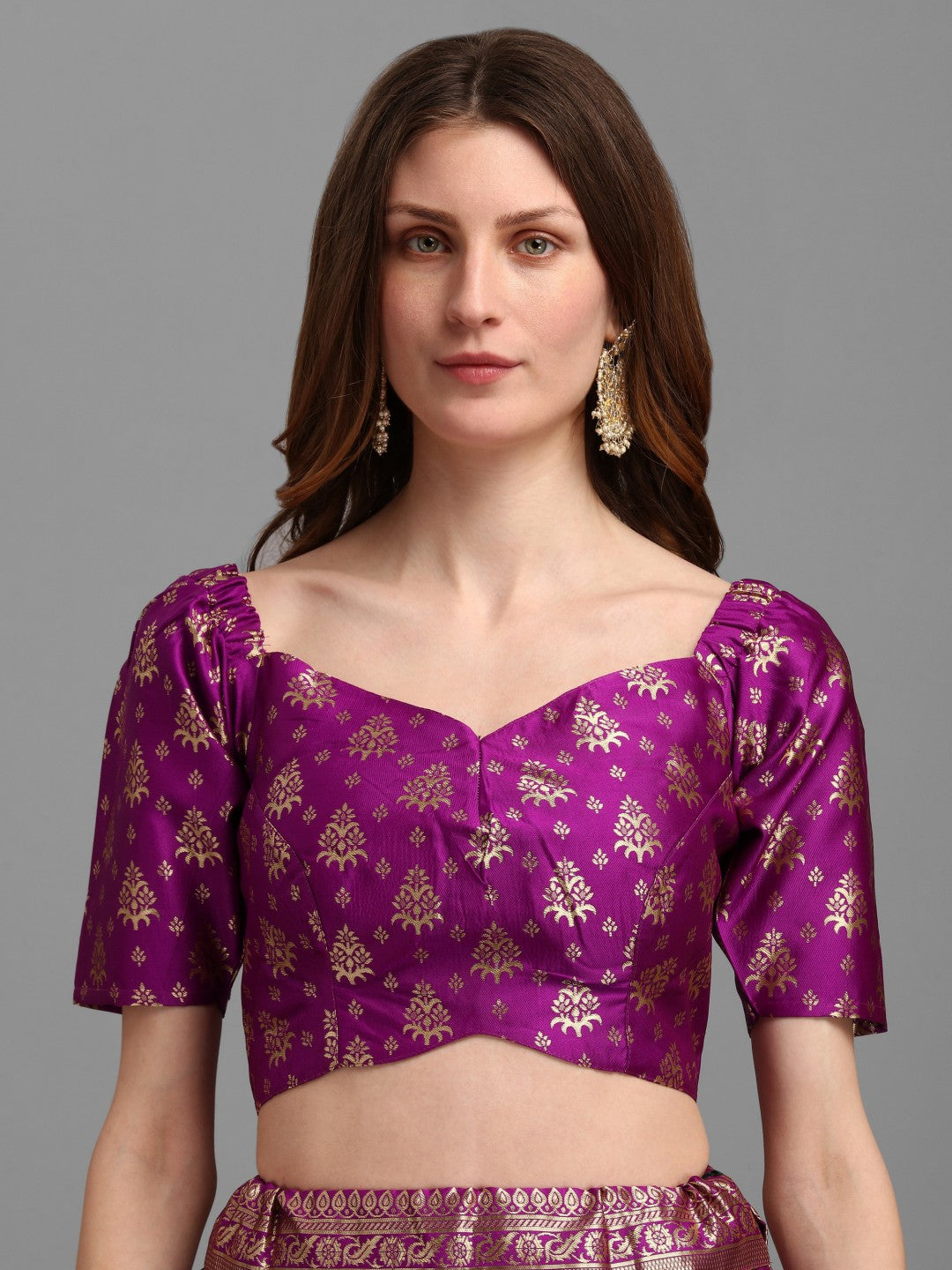 Lorenvalley Fashion Purple Brocade Fabric Lehenga & Unstitched Blouse With Dupatta - Distacart