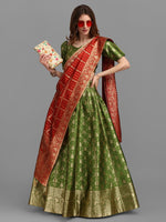 Thumbnail for Lorenvalley Fashion Mahendi Brocade Fabric Lehenga & Unstitched Blouse With Dupatta - Distacart