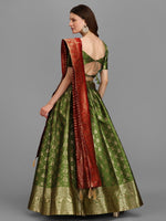 Thumbnail for Lorenvalley Fashion Mahendi Brocade Fabric Lehenga & Unstitched Blouse With Dupatta - Distacart