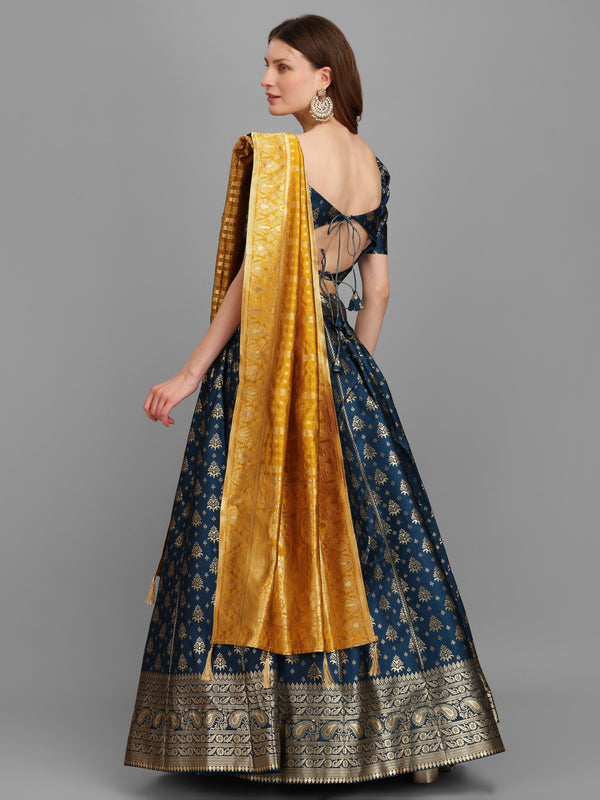 Lorenvalley Fashion Rama Brocade Fabric Lehenga & Unstitched Blouse With Dupatta - Distacart
