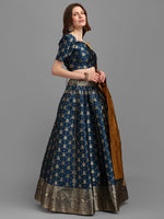 Thumbnail for Lorenvalley Fashion Rama Brocade Fabric Lehenga & Unstitched Blouse With Dupatta - Distacart