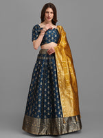 Thumbnail for Lorenvalley Fashion Rama Brocade Fabric Lehenga & Unstitched Blouse With Dupatta - Distacart