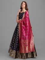 Thumbnail for Lorenvalley Fashion Blue Brocade Fabric Lehenga & Unstitched Blouse With Dupatta - Distacart