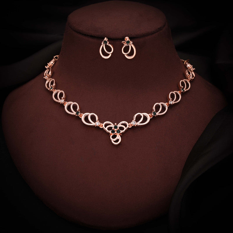 Tehzeeb Creationss Gold-Polished Choker Green Stone Necklace With Stud Earrings - Distacart