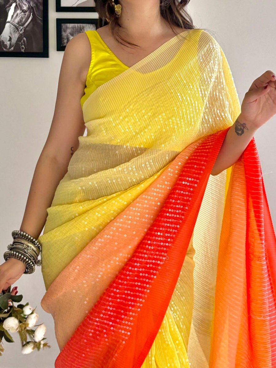 Anouk Embellished Sequinned Pure Georgette Designer Saree - Distacart