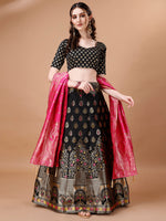 Thumbnail for Lorenvalley Fashion Black & Pink Semi-Stitched Lehenga & Unstitched Blouse With Dupatta - Distacart