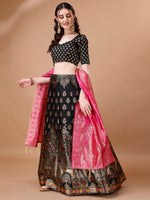 Thumbnail for Lorenvalley Fashion Black & Pink Semi-Stitched Lehenga & Unstitched Blouse With Dupatta - Distacart