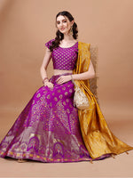Thumbnail for Lorenvalley Fashion Purple & Mustard Semi-Stitched Lehenga & Unstitched Blouse With Dupatta - Distacart